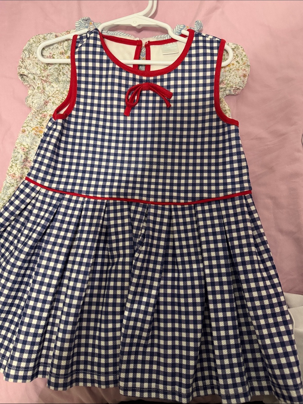 Edgehill Collection Blue and White Gingham Dress with Red Trim
